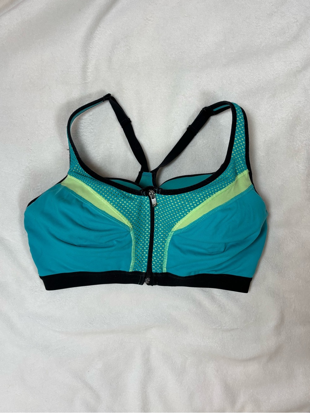 Victoria's Secret Teal & Lime Front-Zip Sports Bra